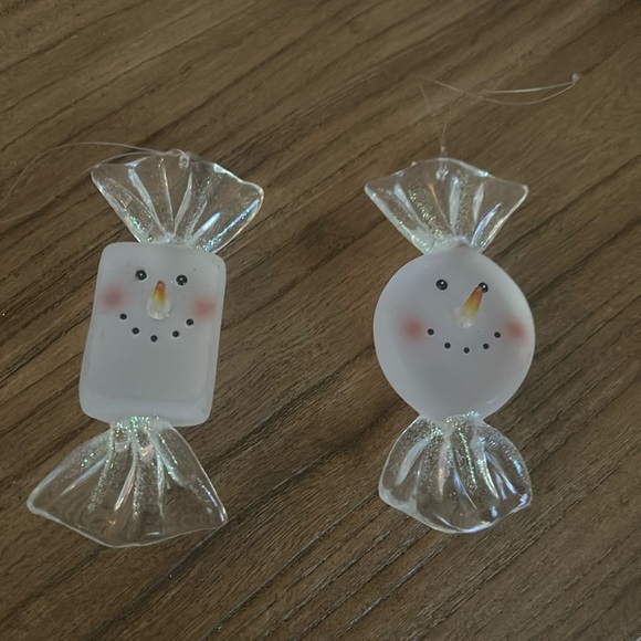 Two snowman candy glass ornaments - Picture 1 of 3
